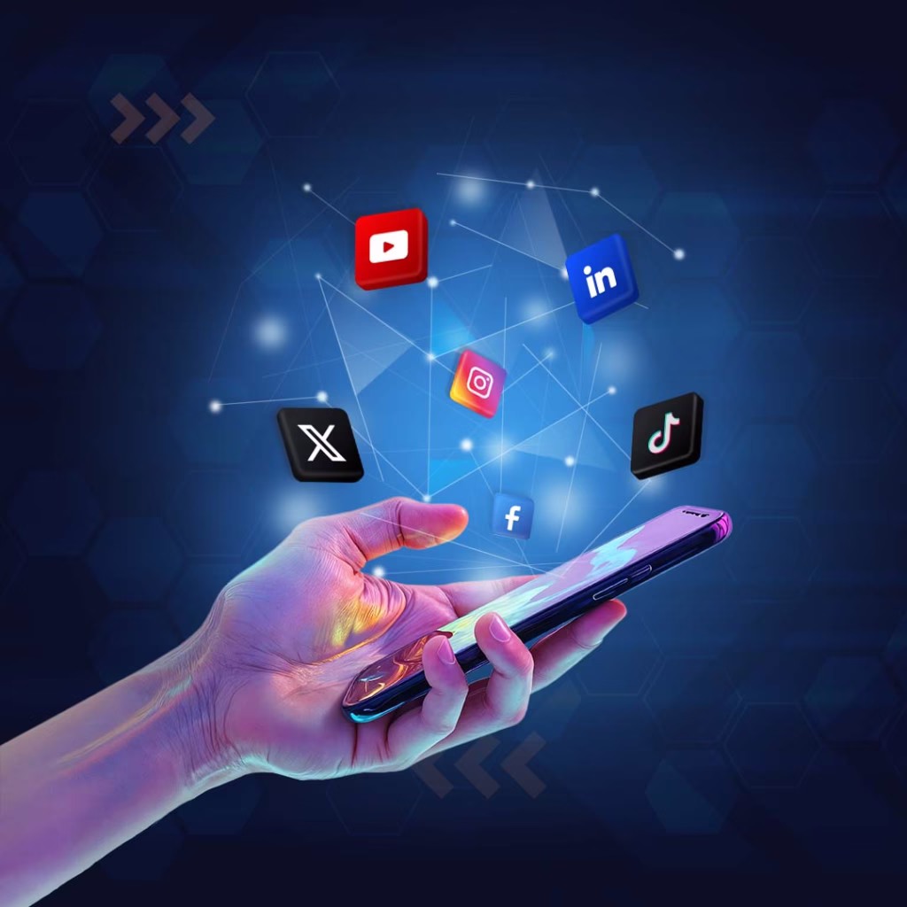 top-social-media-updates-fall-2025-featured Smartphone surrounded by floating social media app icons connected by digital lines